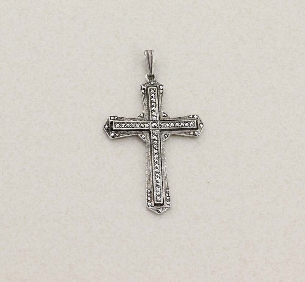 Pendant Only Sterling Silver Marcasite Cross Pendant 2" x 1 1/8"